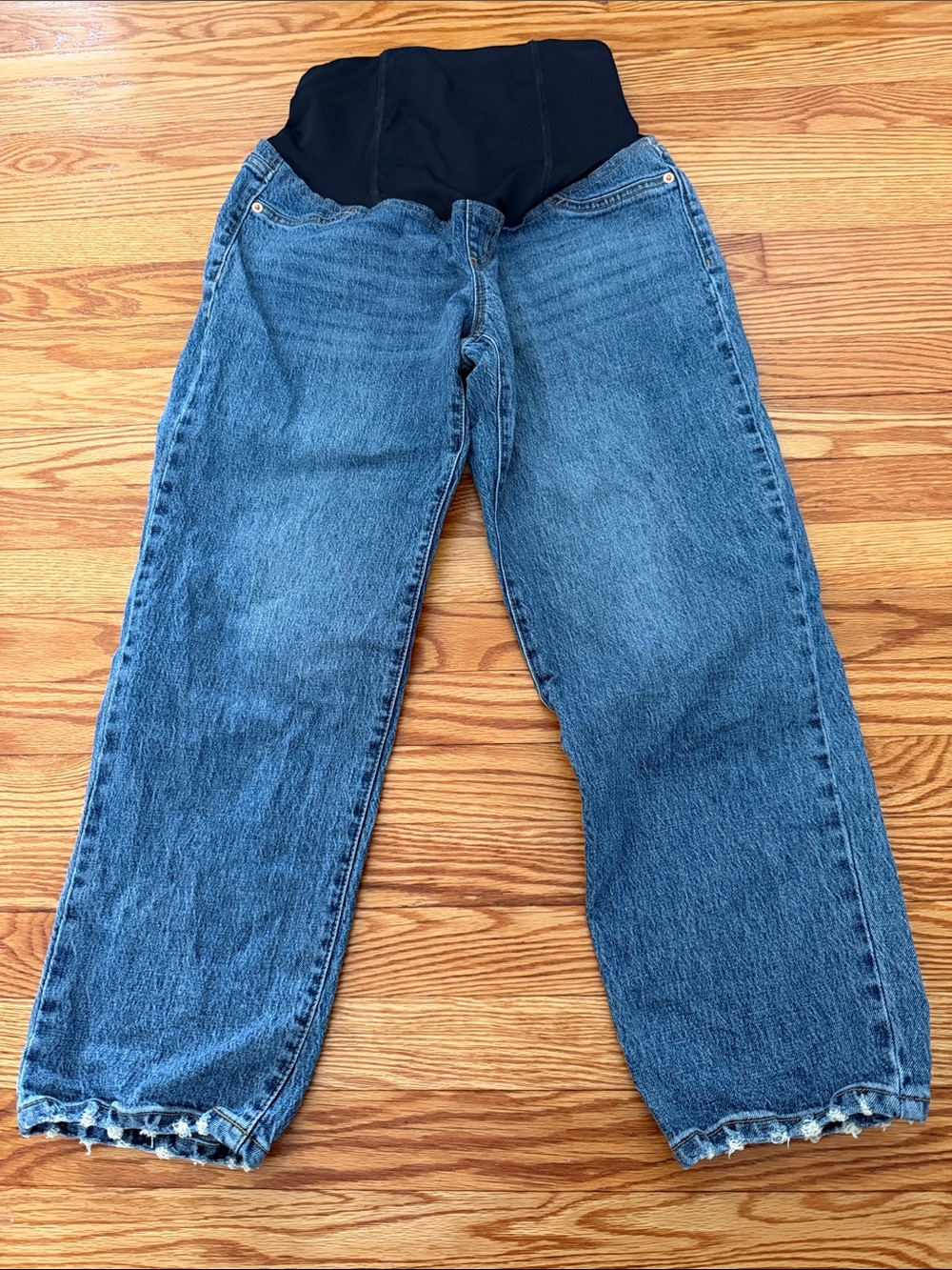 Isabel Maternity Wide Leg Blue Jeans with Full Belly Panel
